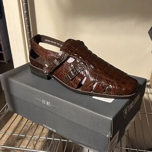 Stacy Adams Dark Brown Crocodile Pattern Loafers